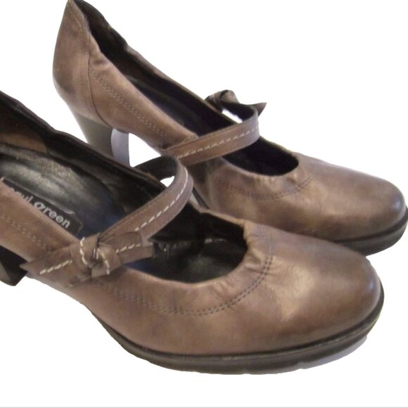 GRAY Austria 5 US7.5 EU 38 PAUL GREEN DAHLIA STACKED HEEL MARY JANE pump +BOX - Picture 2 of 9